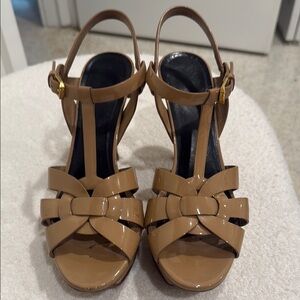 YSL mid heel size platform sandals in patent leather